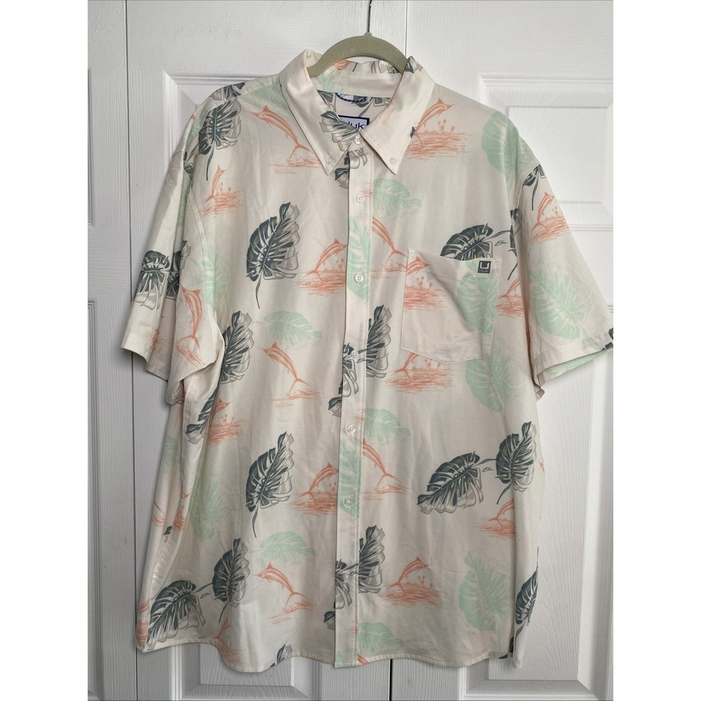 Huk Mens XXL‎ Button Top Swordfish Palm Vacation Outdoor Cotton Blend